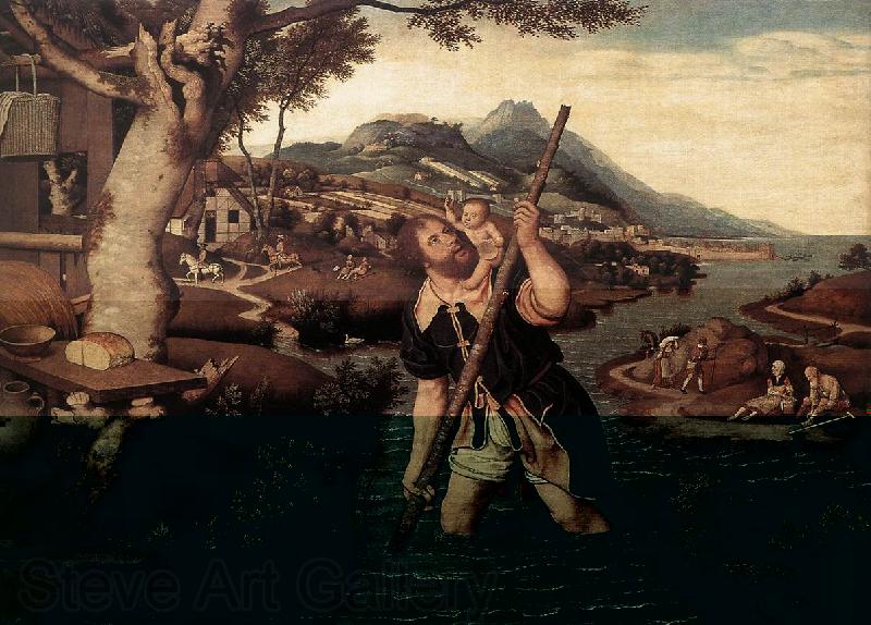MOSTAERT, Jan Hilly River Landscape with St Christopher g Norge oil painting art